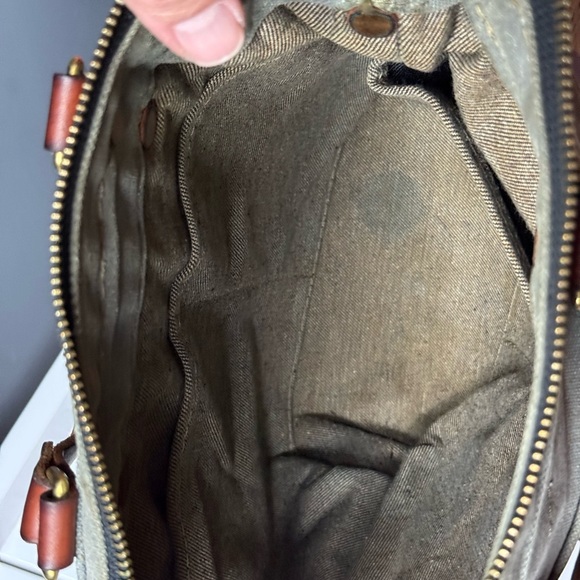 NORTH END Bag Co Gray Canvas Brown Leather Large Crossbody Shoulder Bag Vtg Boho - Picture 4 of 6